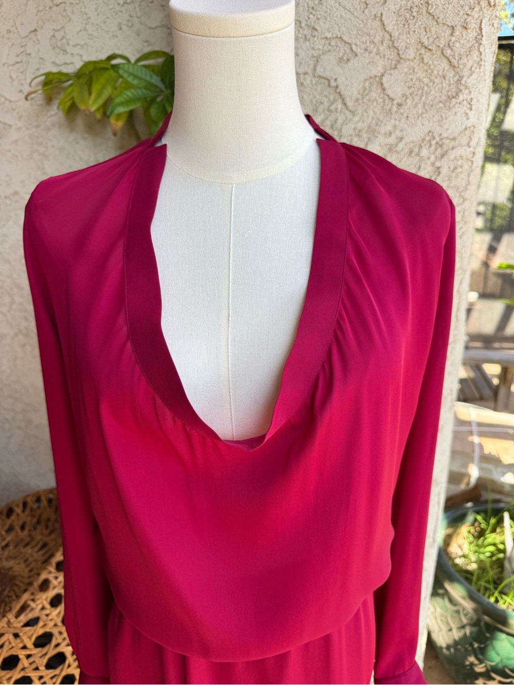 Haute Hippie Off-Shoulder Magenta Long-Sleeve Dress with Belt - Picture 5 of 12